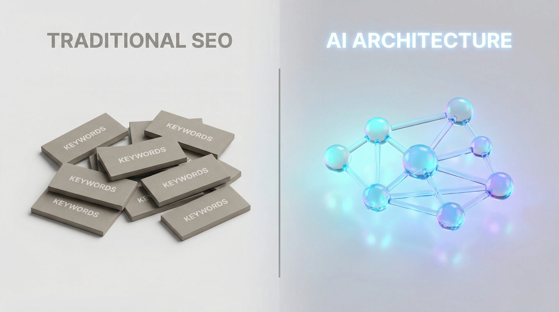 Visual comparison of keyword-focused content and connected entity concepts