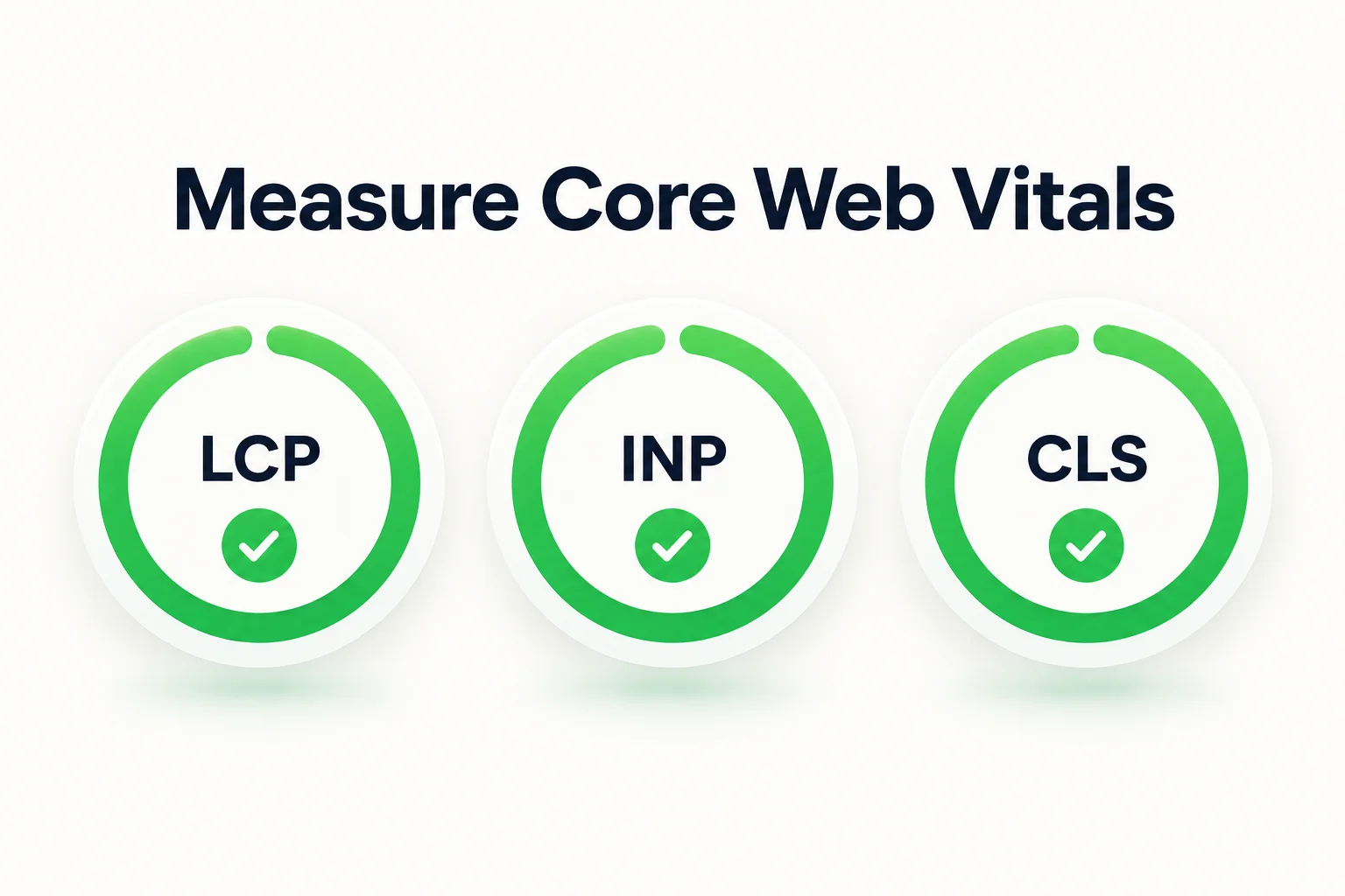 The three Core Web Vitals metrics: LCP, INP, and CLS. This illustration is not a measured test result.
